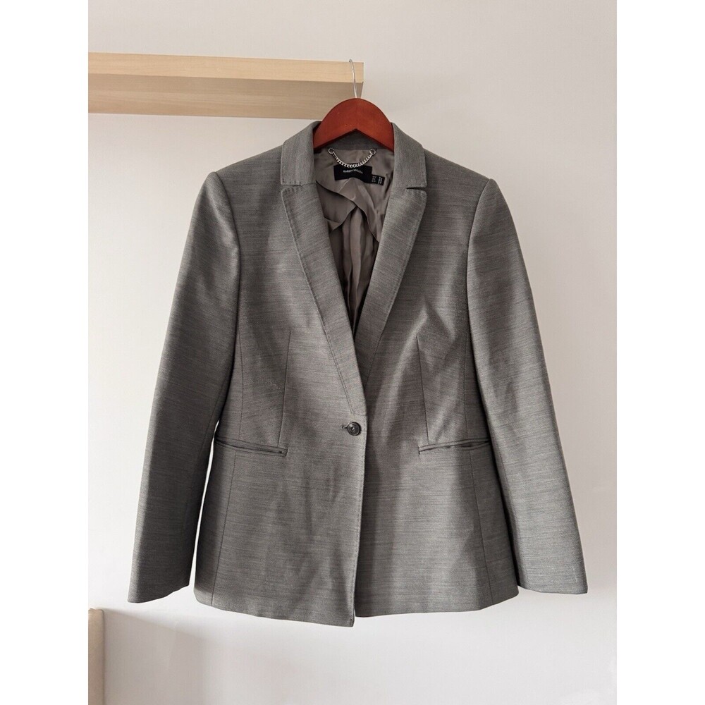 Karen Millen Womens Sz 8 Tailored Twill Single Breasted Jacket Blazer Gray Wool